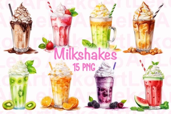 Fruit Milkshakes Watercolour Clipart: A Fresh Design Asset