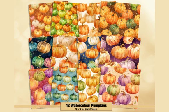 Printable Watercolour Pumpkins Digital Papers: Autumn's Textured Charm