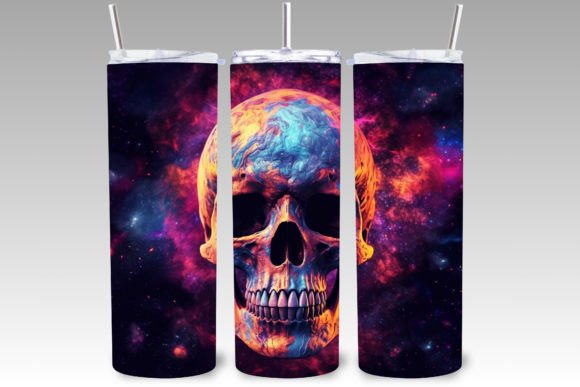 Watercolour Galaxy Skull Tumbler Wrap: A Cosmic Design Asset