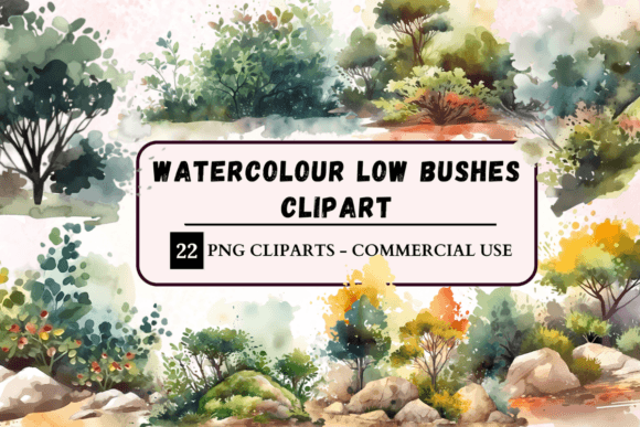 Watercolour Low Bushes Clipart: A Designer's Go-To for Organic Design