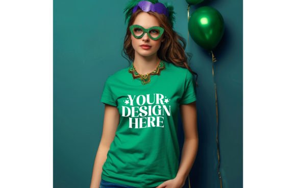 Woman, Empty T-shirt Mardi Gras Color Gr: A Festive Mockup Asset
